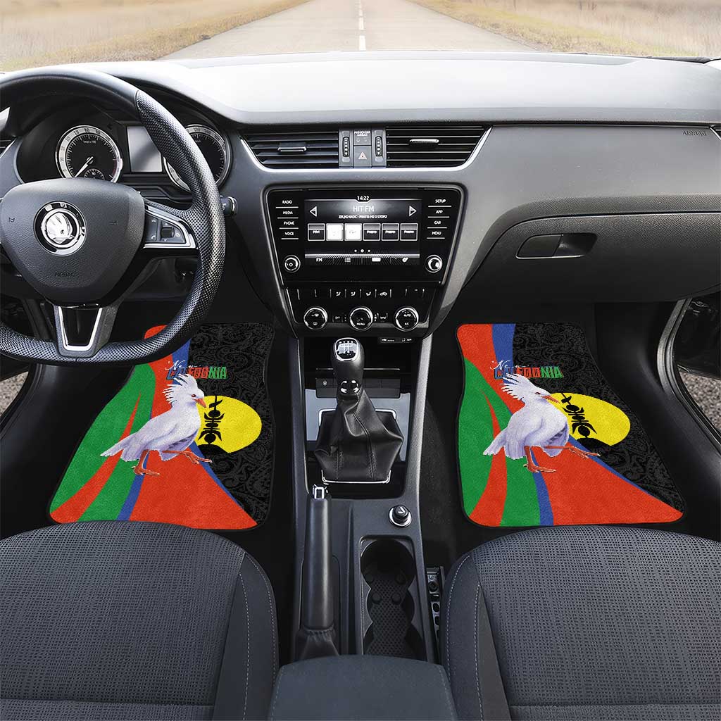 New Caledonia Car Mats Kagu Bird and The Seal with Melanesian Culture LT03 Set 2pcs - Front Black - Polynesian Pride