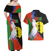New Caledonia Couples Matching Off Shoulder Maxi Dress and Hawaiian Shirt Kagu Bird and The Seal with Melanesian Culture LT03 - Polynesian Pride