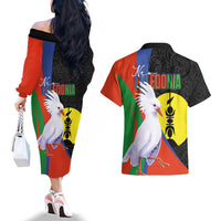 New Caledonia Couples Matching Off The Shoulder Long Sleeve Dress and Hawaiian Shirt Kagu Bird and The Seal with Melanesian Culture LT03 - Polynesian Pride