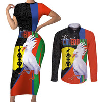 New Caledonia Couples Matching Short Sleeve Bodycon Dress and Long Sleeve Button Shirt Kagu Bird and The Seal with Melanesian Culture LT03 Black - Polynesian Pride