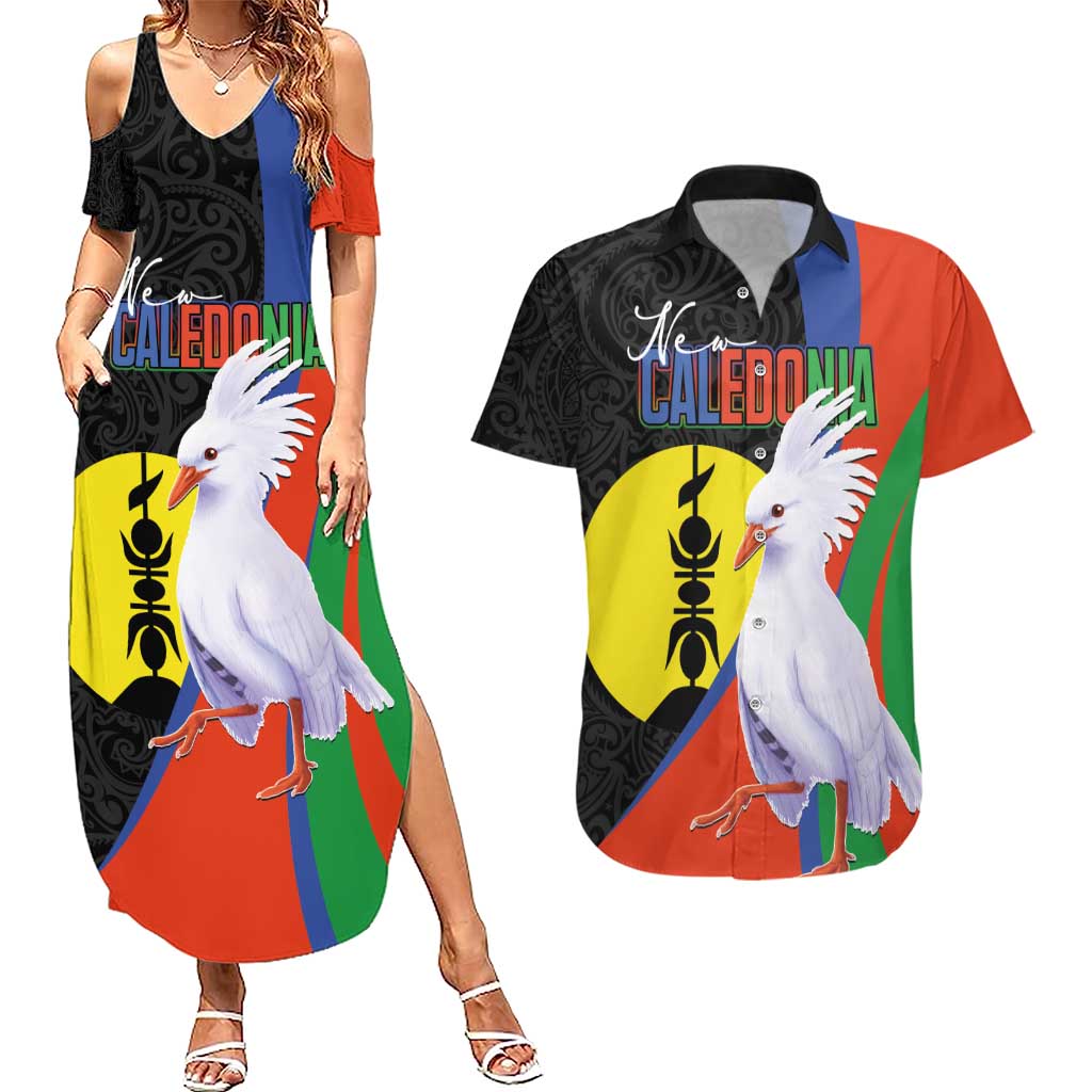 New Caledonia Couples Matching Summer Maxi Dress and Hawaiian Shirt Kagu Bird and The Seal with Melanesian Culture LT03 Black - Polynesian Pride