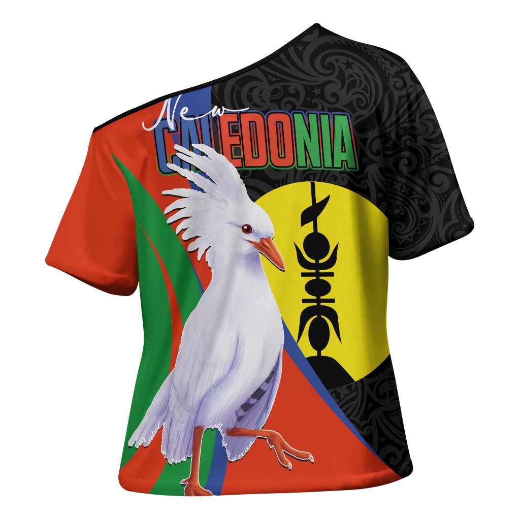 New Caledonia Cross Shoulder Shirt Kagu Bird and The Seal with Melanesian Culture LT03 - Polynesian Pride