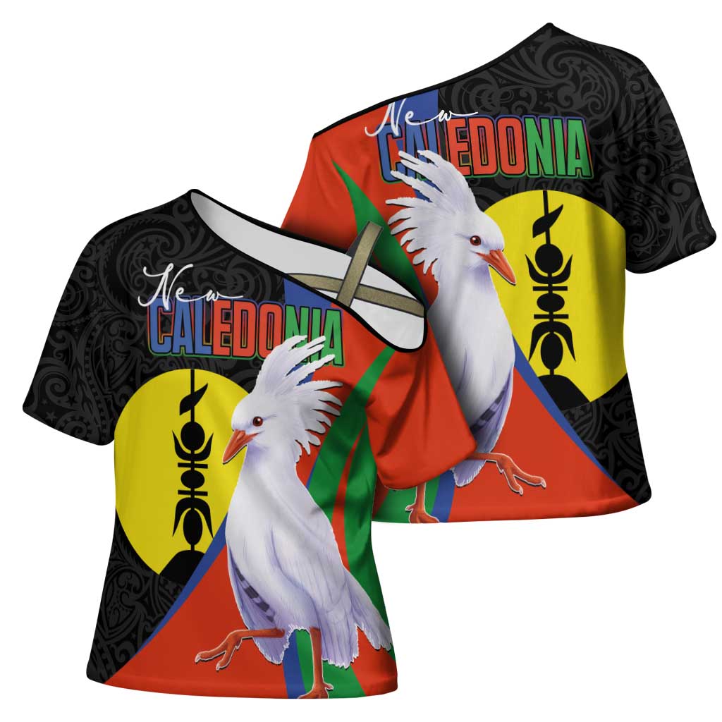 New Caledonia Cross Shoulder Shirt Kagu Bird and The Seal with Melanesian Culture LT03 - Polynesian Pride