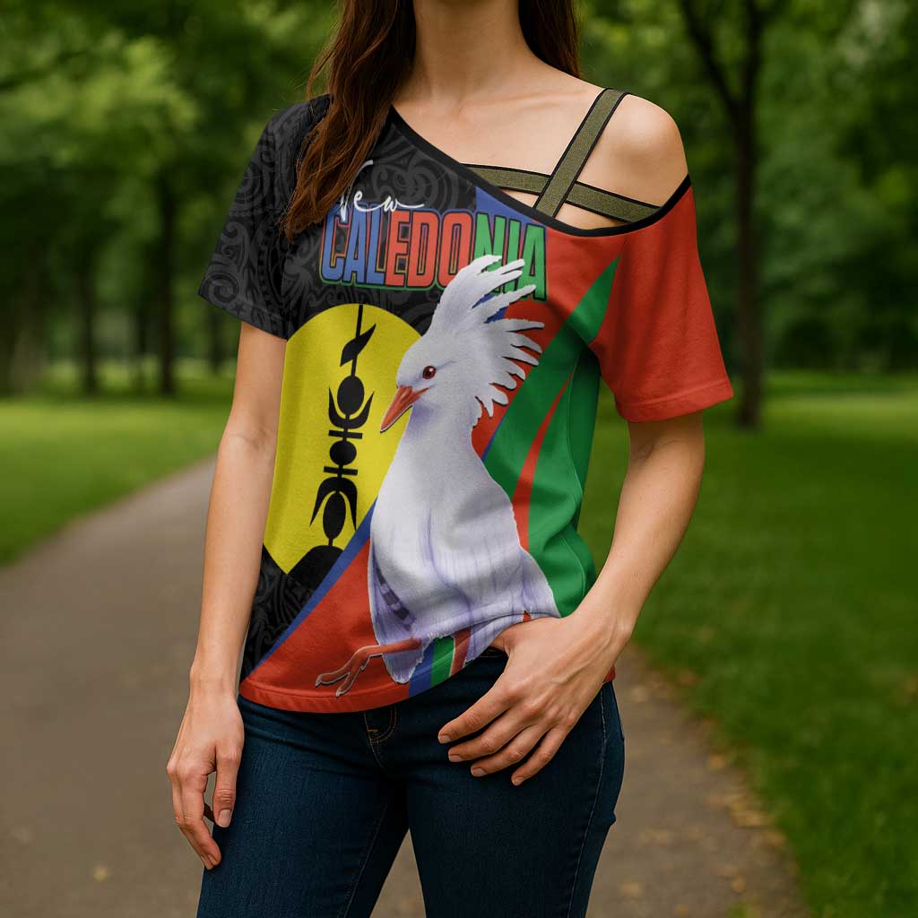 New Caledonia Cross Shoulder Shirt Kagu Bird and The Seal with Melanesian Culture LT03 - Polynesian Pride