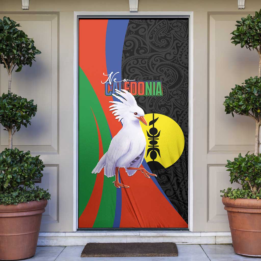 New Caledonia Door Cover Kagu Bird and The Seal with Melanesian Culture LT03 Black - Polynesian Pride