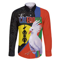 New Caledonia Family Matching Off The Shoulder Long Sleeve Dress and Hawaiian Shirt Kagu Bird and The Seal with Melanesian Culture LT03 Dad's Shirt - Long Sleeve Black - Polynesian Pride