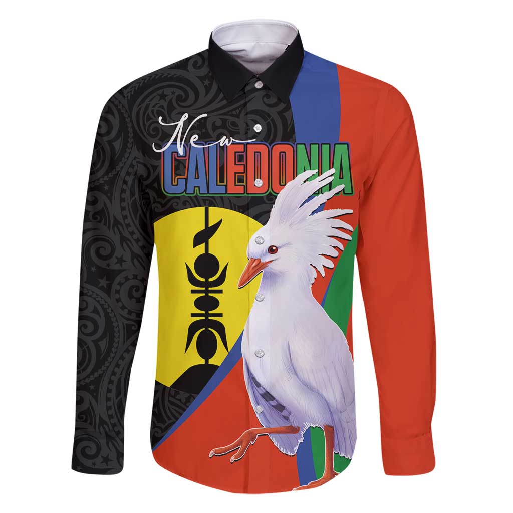 New Caledonia Family Matching Off Shoulder Maxi Dress and Hawaiian Shirt Kagu Bird and The Seal with Melanesian Culture LT03 Dad's Shirt - Long Sleeve Black - Polynesian Pride
