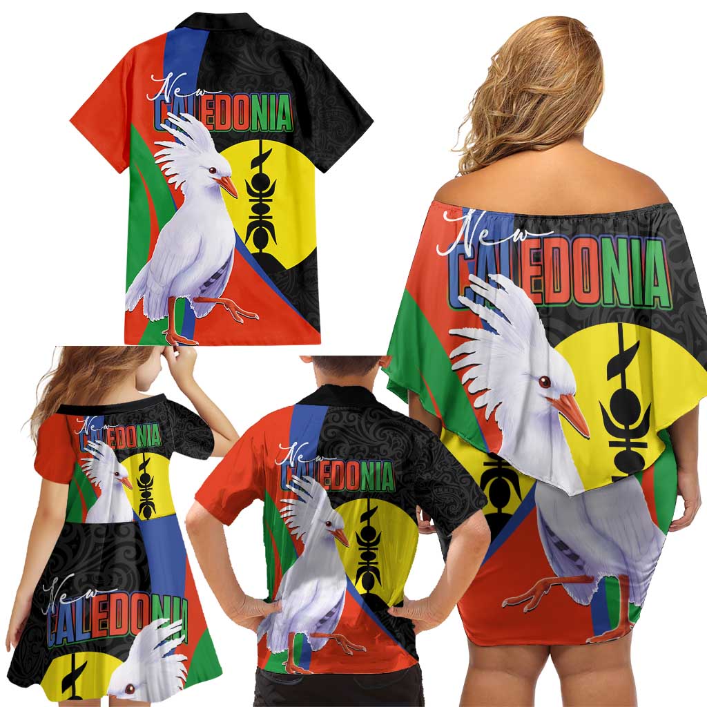 New Caledonia Family Matching Off Shoulder Short Dress and Hawaiian Shirt Kagu Bird and The Seal with Melanesian Culture LT03 - Polynesian Pride