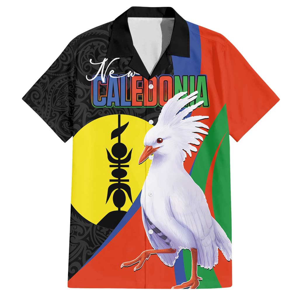New Caledonia Family Matching Puletasi and Hawaiian Shirt Kagu Bird and The Seal with Melanesian Culture LT03 Dad's Shirt - Short Sleeve Black - Polynesian Pride