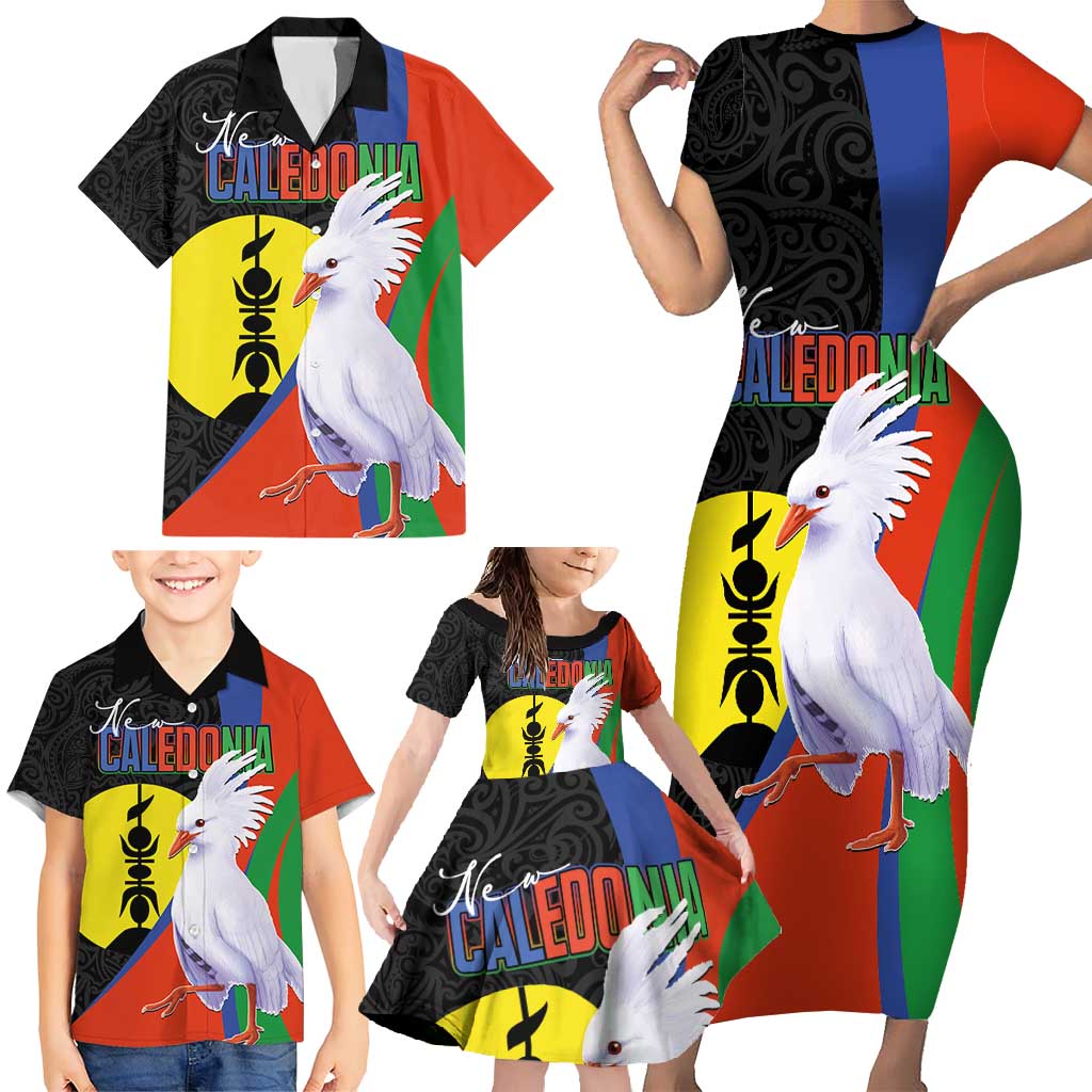 New Caledonia Family Matching Short Sleeve Bodycon Dress and Hawaiian Shirt Kagu Bird and The Seal with Melanesian Culture LT03 - Polynesian Pride