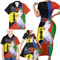 New Caledonia Family Matching Short Sleeve Bodycon Dress and Hawaiian Shirt Kagu Bird and The Seal with Melanesian Culture LT03 - Polynesian Pride