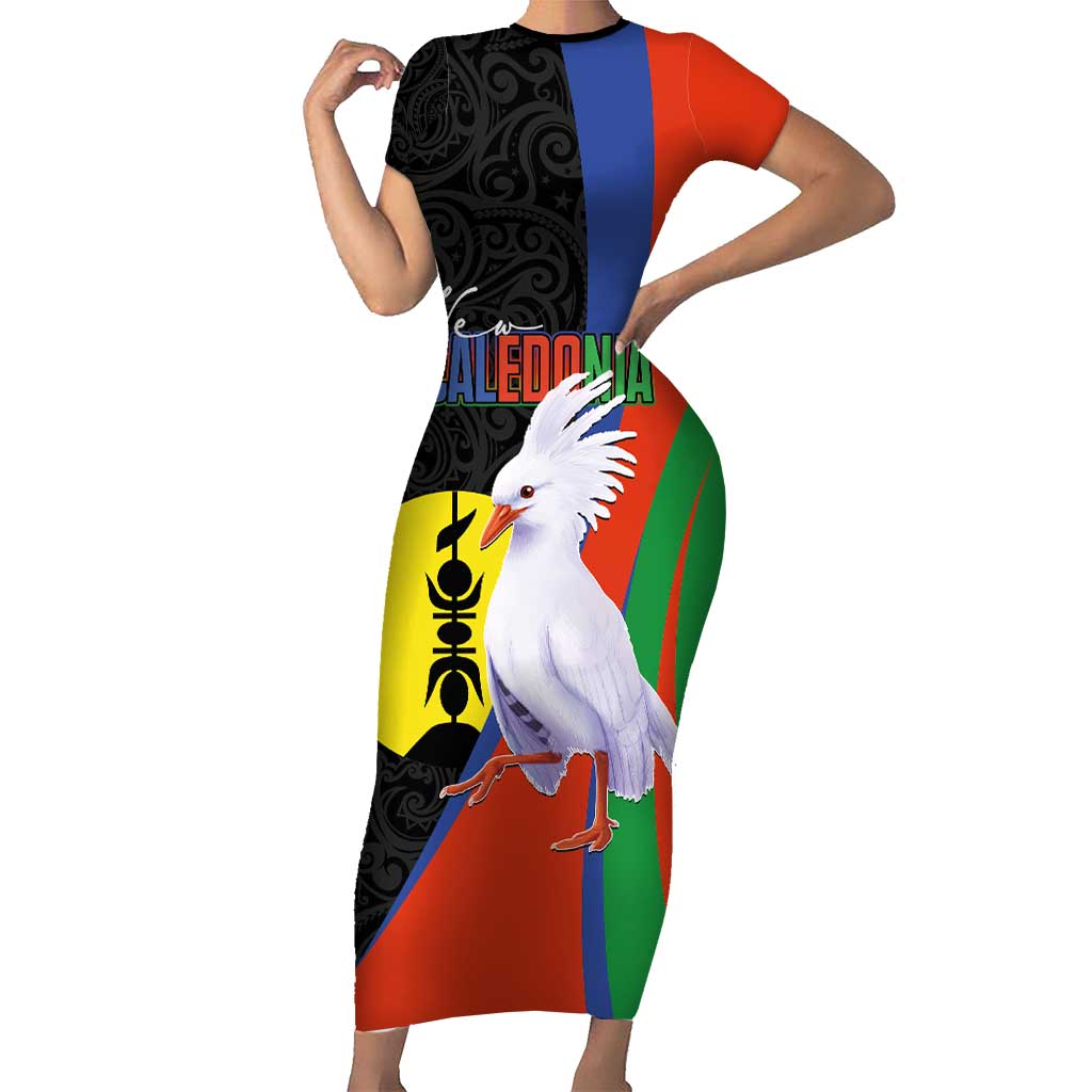 New Caledonia Family Matching Short Sleeve Bodycon Dress and Hawaiian Shirt Kagu Bird and The Seal with Melanesian Culture LT03 Mom's Dress Black - Polynesian Pride