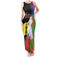 New Caledonia Family Matching Tank Maxi Dress and Hawaiian Shirt Kagu Bird and The Seal with Melanesian Culture LT03 Mom's Dress Black - Polynesian Pride