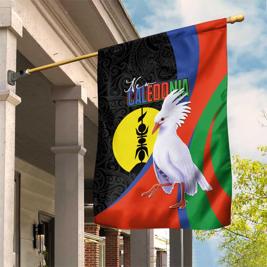 New Caledonia Garden Flag Kagu Bird and The Seal with Melanesian Culture LT03 House Flag Black - Polynesian Pride