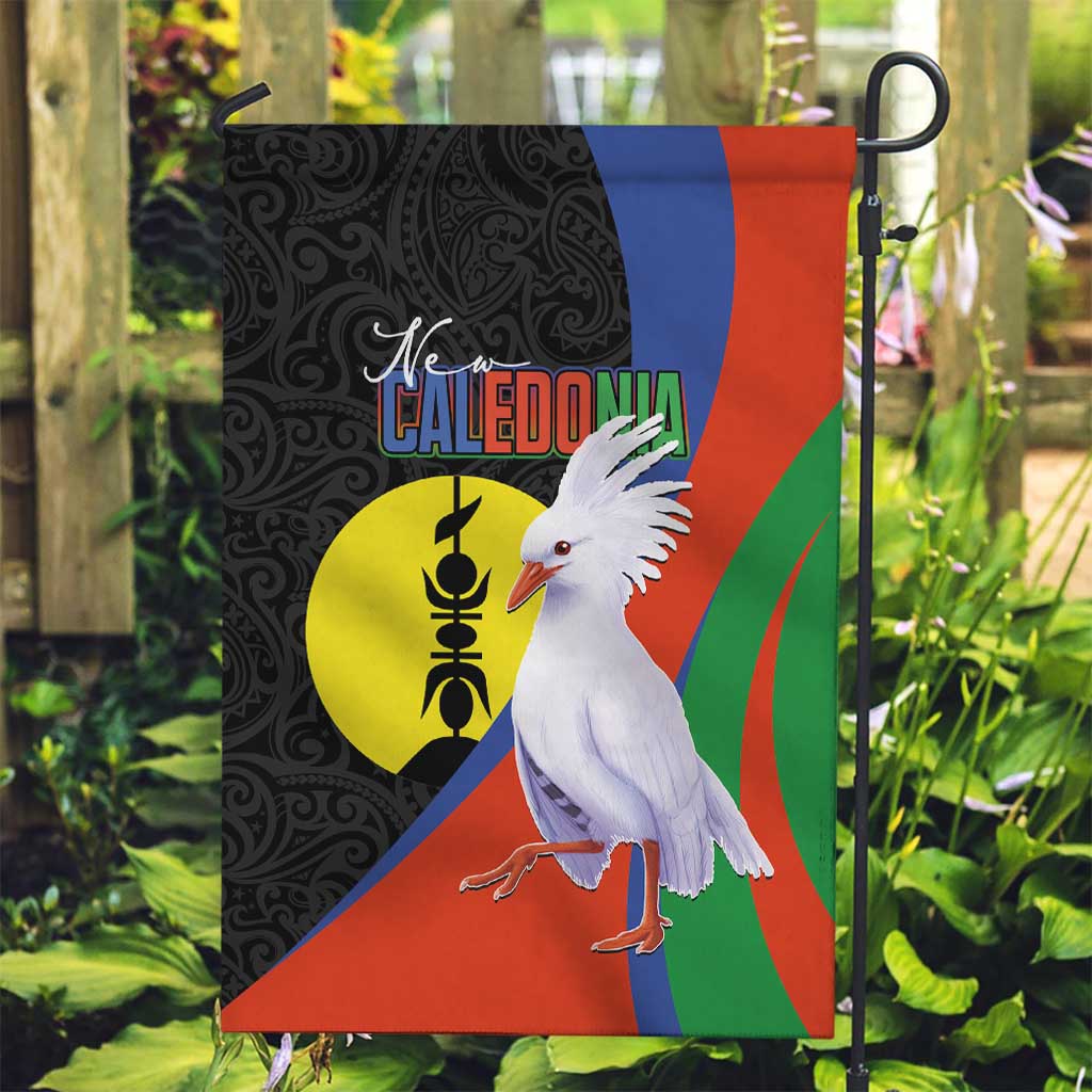 New Caledonia Garden Flag Kagu Bird and The Seal with Melanesian Culture LT03 Garden Flag Black - Polynesian Pride