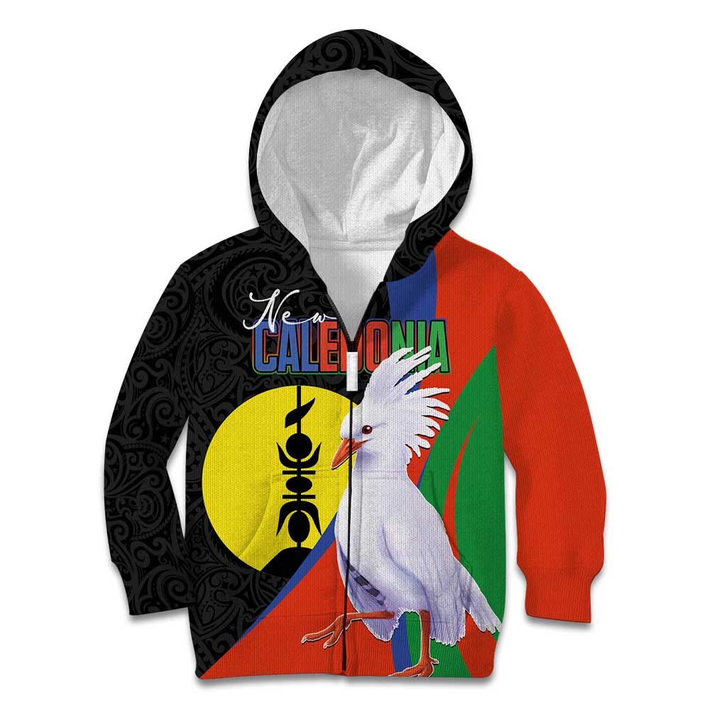 New Caledonia Kid Hoodie Kagu Bird and The Seal with Melanesian Culture LT03 Zip Hoodie Black - Polynesian Pride