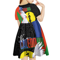 New Caledonia Kid Short Sleeve Dress Kagu Bird and The Seal with Melanesian Culture LT03 - Polynesian Pride