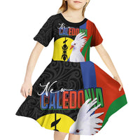New Caledonia Kid Short Sleeve Dress Kagu Bird and The Seal with Melanesian Culture LT03 - Polynesian Pride