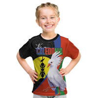 New Caledonia Kid T Shirt Kagu Bird and The Seal with Melanesian Culture LT03 Black - Polynesian Pride
