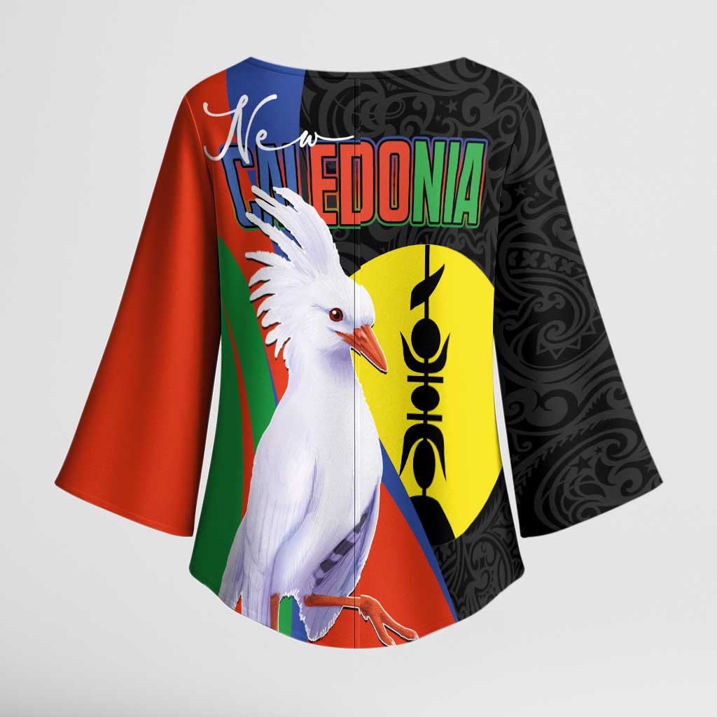 New Caledonia Kimono Sleeve Blouse Kagu Bird and The Seal with Melanesian Culture LT03 - Polynesian Pride