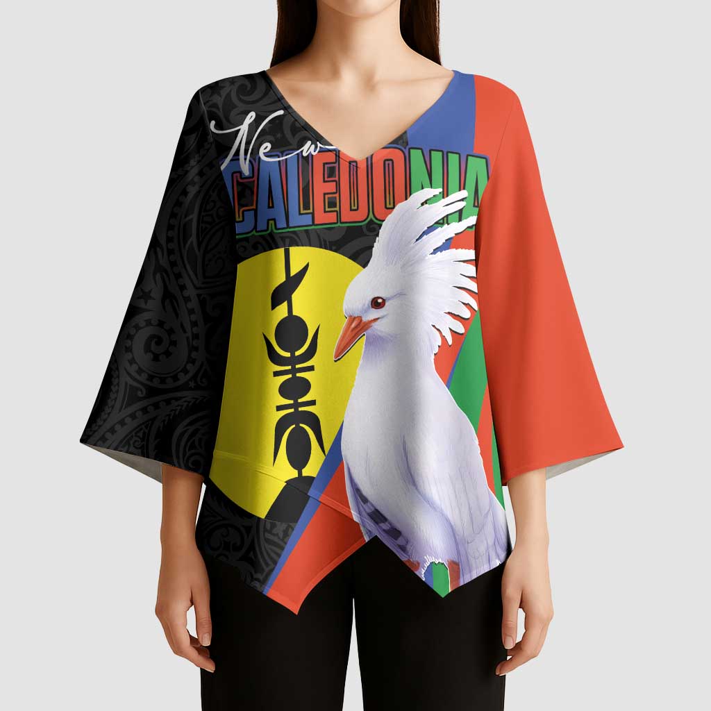 New Caledonia Kimono Sleeve Blouse Kagu Bird and The Seal with Melanesian Culture LT03 - Polynesian Pride