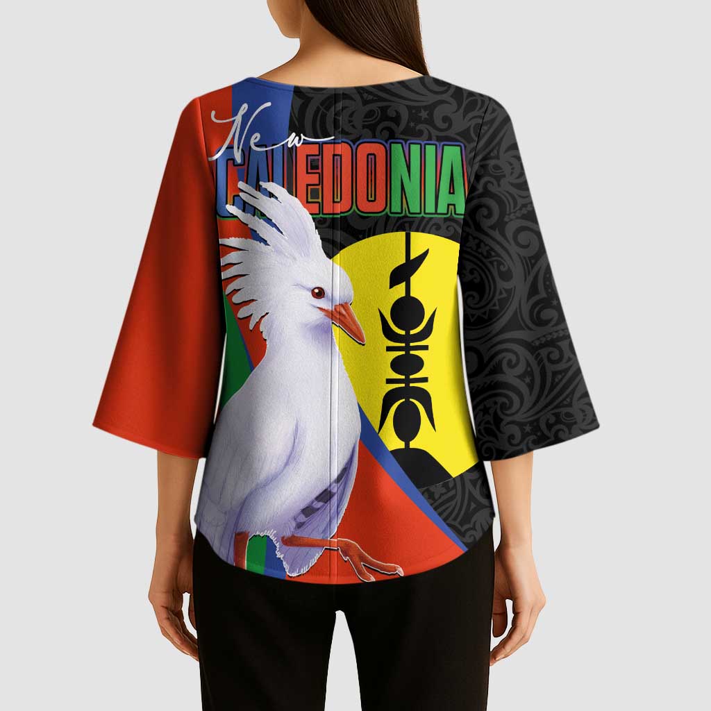 New Caledonia Kimono Sleeve Blouse Kagu Bird and The Seal with Melanesian Culture LT03 - Polynesian Pride