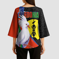 New Caledonia Kimono Sleeve Blouse Kagu Bird and The Seal with Melanesian Culture LT03 - Polynesian Pride