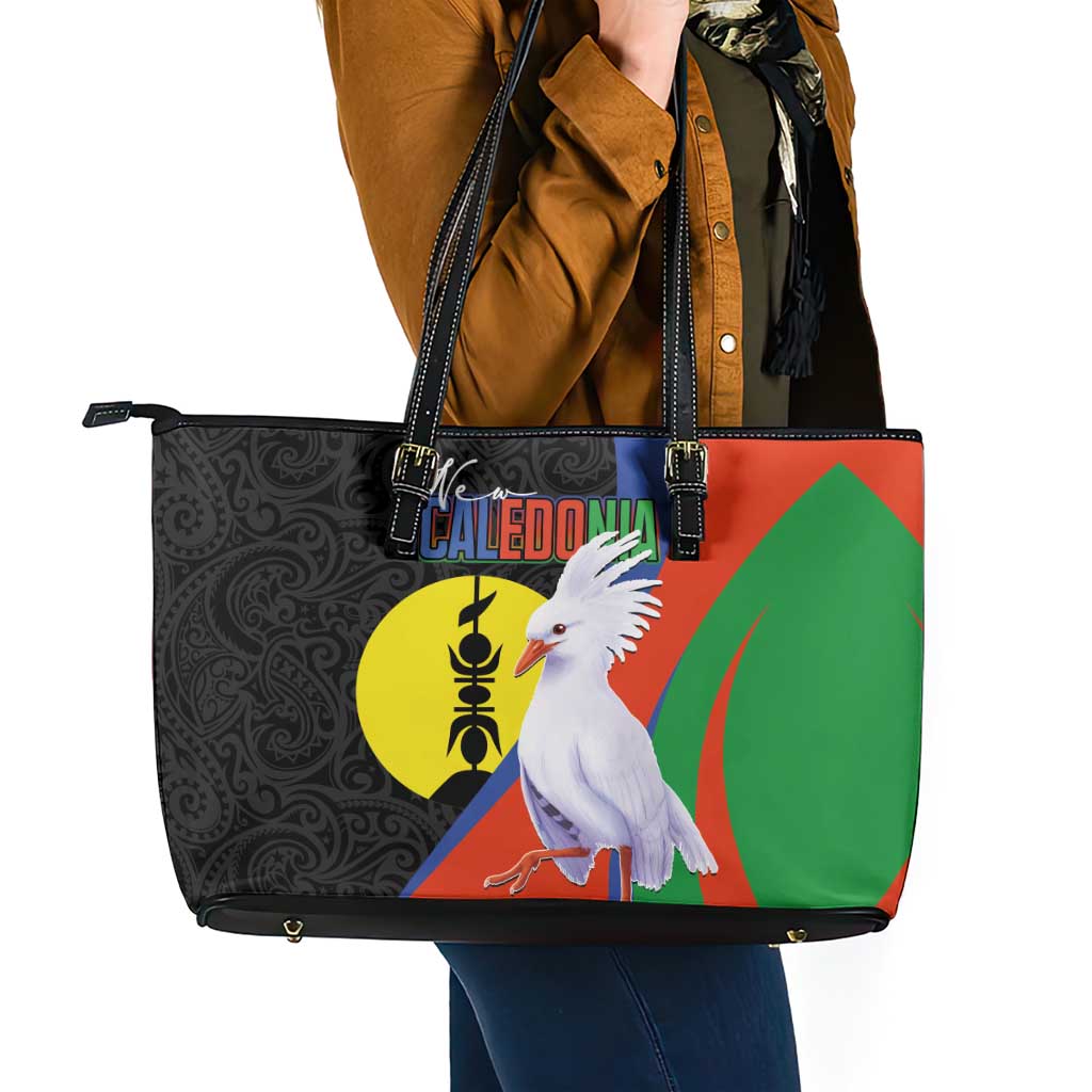 New Caledonia Leather Tote Bag Kagu Bird and The Seal with Melanesian Culture LT03 - Polynesian Pride