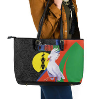 New Caledonia Leather Tote Bag Kagu Bird and The Seal with Melanesian Culture LT03 - Polynesian Pride