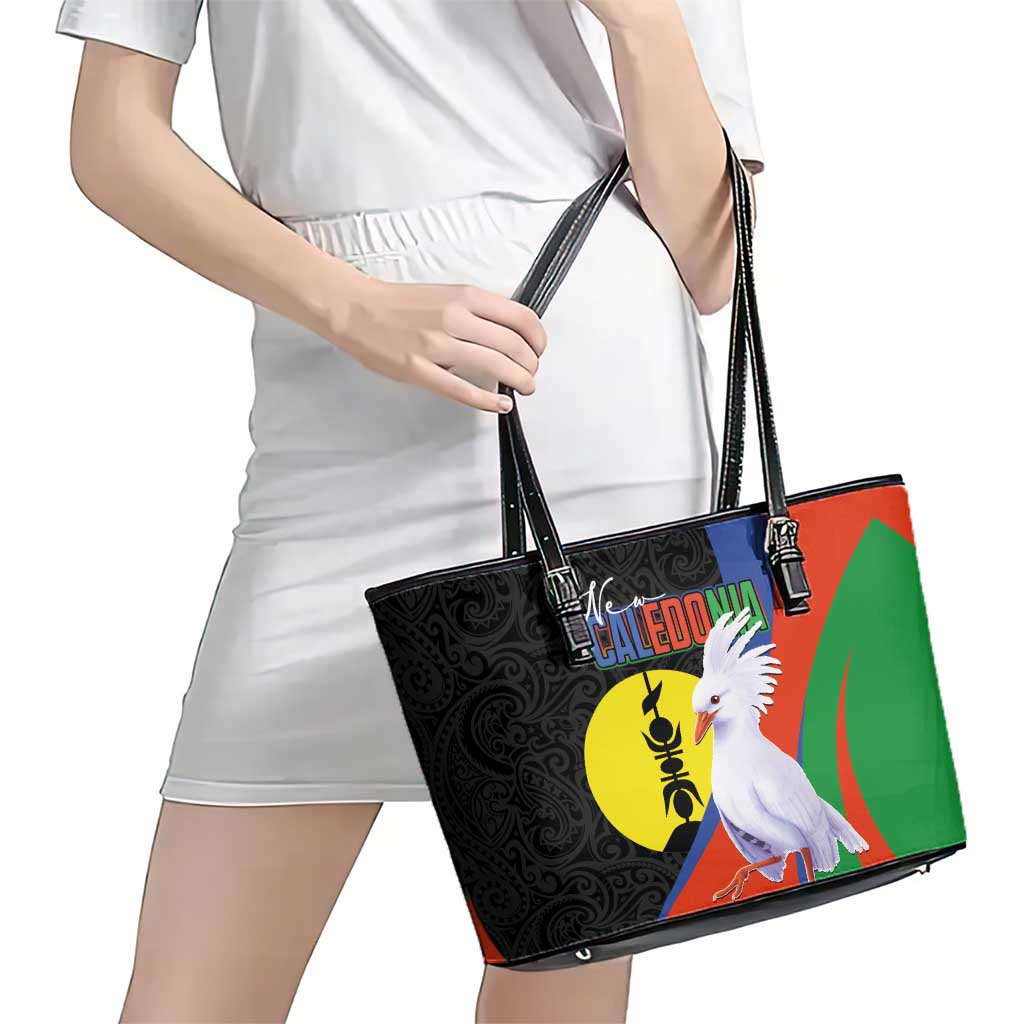 New Caledonia Leather Tote Bag Kagu Bird and The Seal with Melanesian Culture LT03 - Polynesian Pride