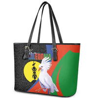 New Caledonia Leather Tote Bag Kagu Bird and The Seal with Melanesian Culture LT03 - Polynesian Pride
