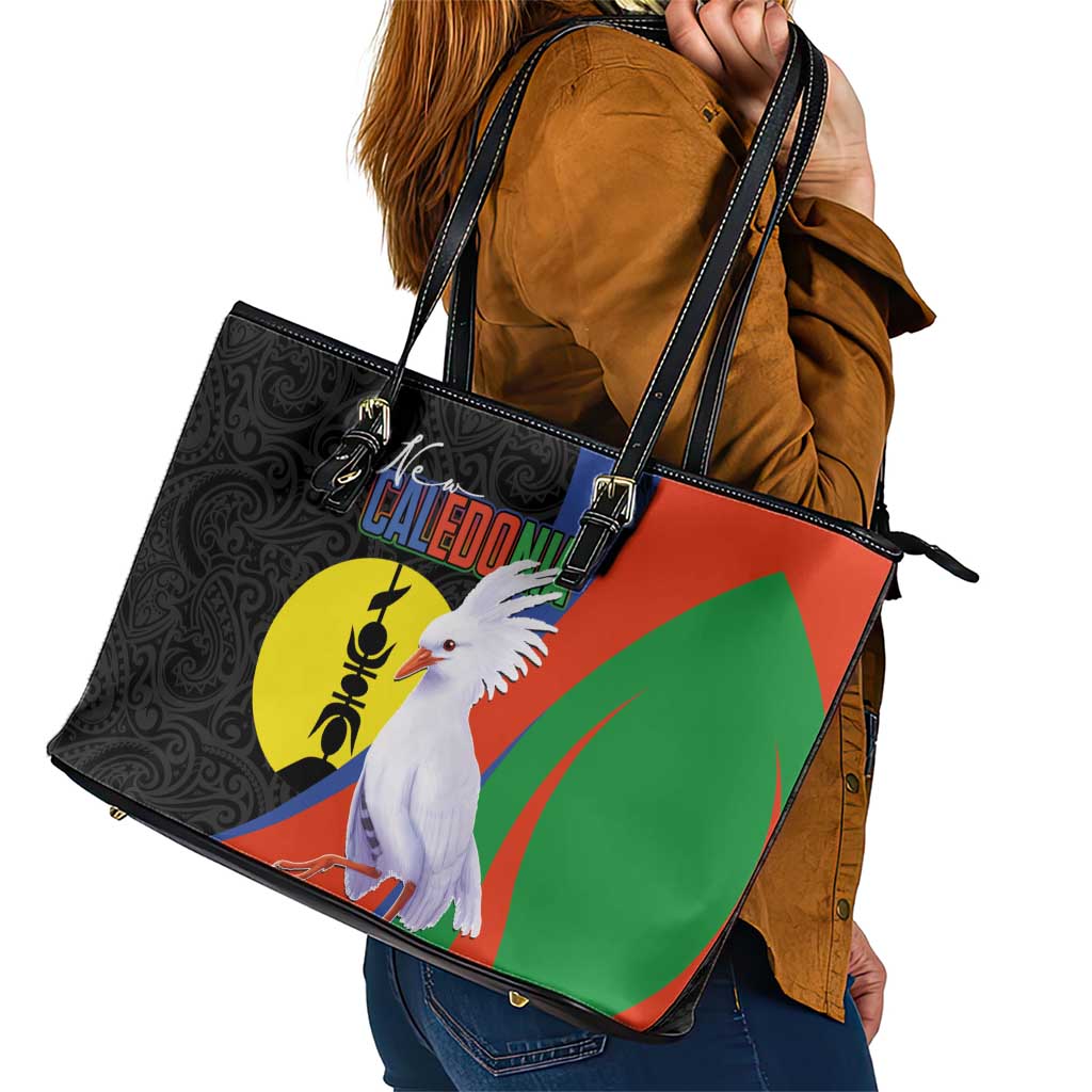 New Caledonia Leather Tote Bag Kagu Bird and The Seal with Melanesian Culture LT03 - Polynesian Pride