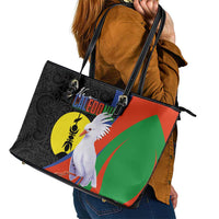 New Caledonia Leather Tote Bag Kagu Bird and The Seal with Melanesian Culture LT03 - Polynesian Pride