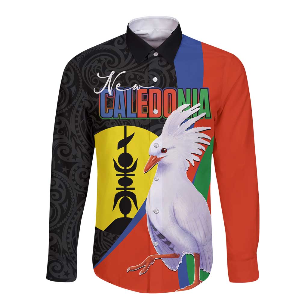 New Caledonia Long Sleeve Button Shirt Kagu Bird and The Seal with Melanesian Culture LT03 Unisex Black - Polynesian Pride