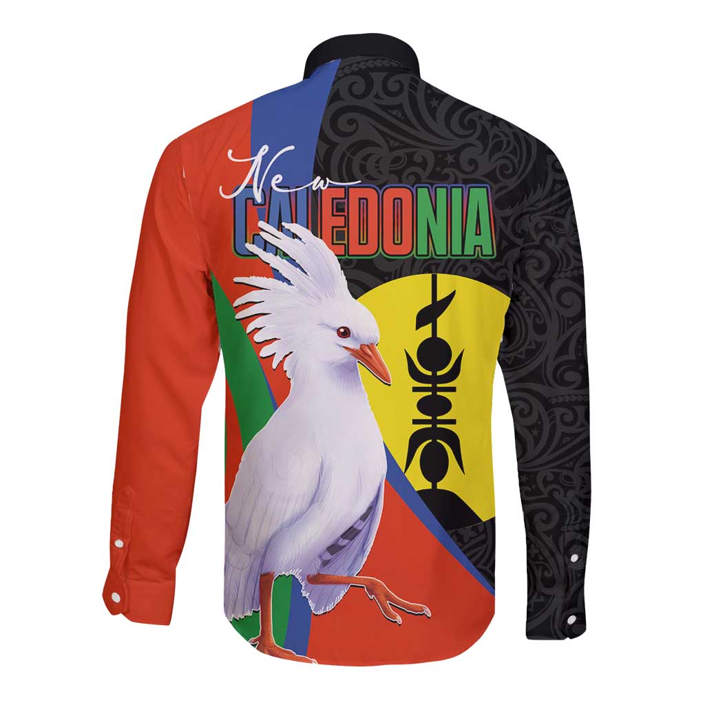 New Caledonia Long Sleeve Button Shirt Kagu Bird and The Seal with Melanesian Culture LT03 - Polynesian Pride