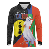 New Caledonia Long Sleeve Polo Shirt Kagu Bird and The Seal with Melanesian Culture LT03 Black - Polynesian Pride