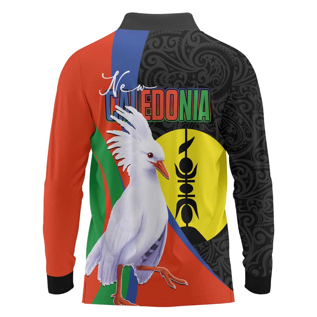 New Caledonia Long Sleeve Polo Shirt Kagu Bird and The Seal with Melanesian Culture LT03 - Polynesian Pride