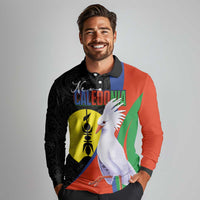 New Caledonia Long Sleeve Polo Shirt Kagu Bird and The Seal with Melanesian Culture LT03 - Polynesian Pride