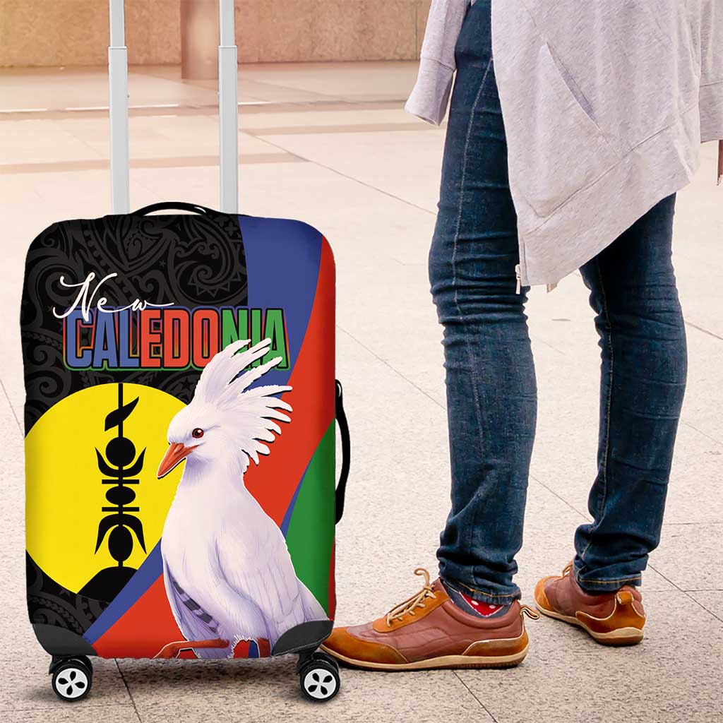 New Caledonia Luggage Cover Kagu Bird and The Seal with Melanesian Culture LT03 Black - Polynesian Pride