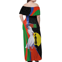 New Caledonia Off Shoulder Maxi Dress Kagu Bird and The Seal with Melanesian Culture LT03 - Polynesian Pride
