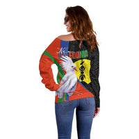 New Caledonia Off Shoulder Sweater Kagu Bird and The Seal with Melanesian Culture LT03 - Polynesian Pride