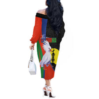 New Caledonia Off The Shoulder Long Sleeve Dress Kagu Bird and The Seal with Melanesian Culture LT03 - Polynesian Pride