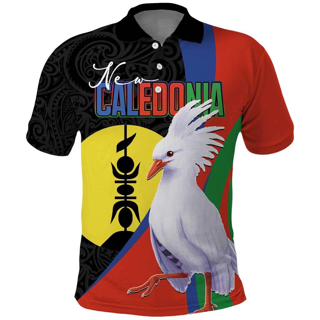 New Caledonia Polo Shirt Kagu Bird and The Seal with Melanesian Culture LT03 Black - Polynesian Pride