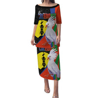 New Caledonia Puletasi Kagu Bird and The Seal with Melanesian Culture LT03 Long Dress Black - Polynesian Pride