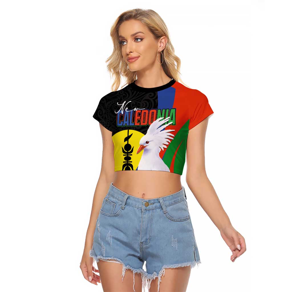 New Caledonia Raglan Cropped T Shirt Kagu Bird and The Seal with Melanesian Culture LT03 Female Black - Polynesian Pride