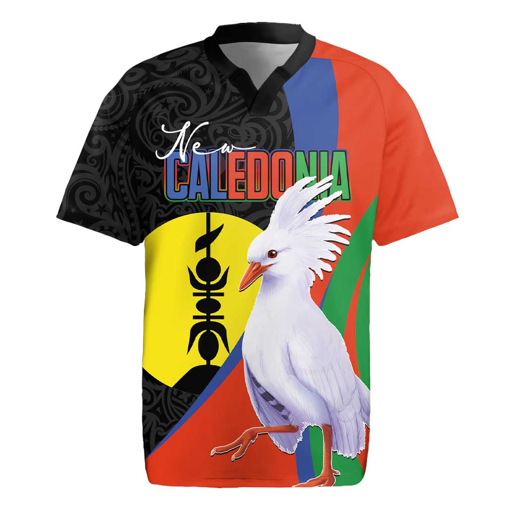 New Caledonia Rugby Jersey Kagu Bird and The Seal with Melanesian Culture LT03 Black - Polynesian Pride