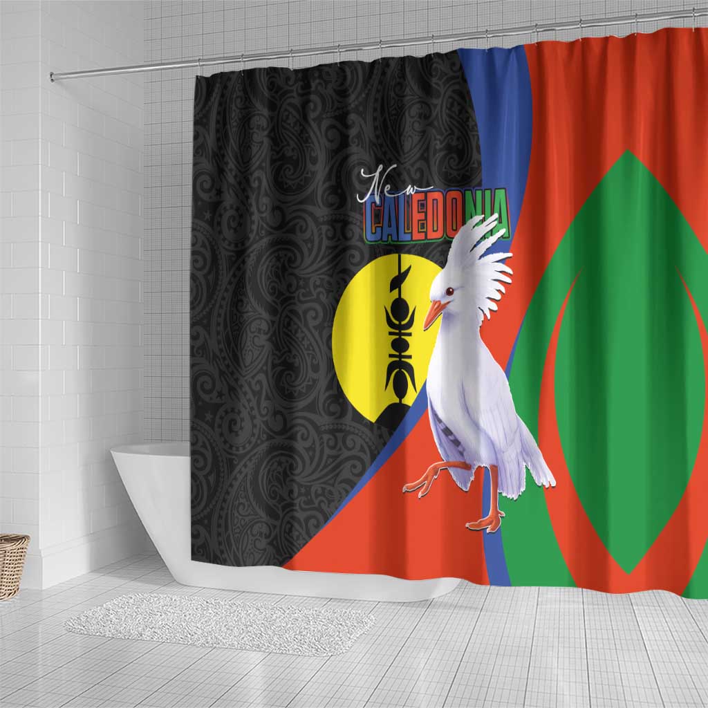 New Caledonia Shower Curtain Kagu Bird and The Seal with Melanesian Culture LT03 - Polynesian Pride