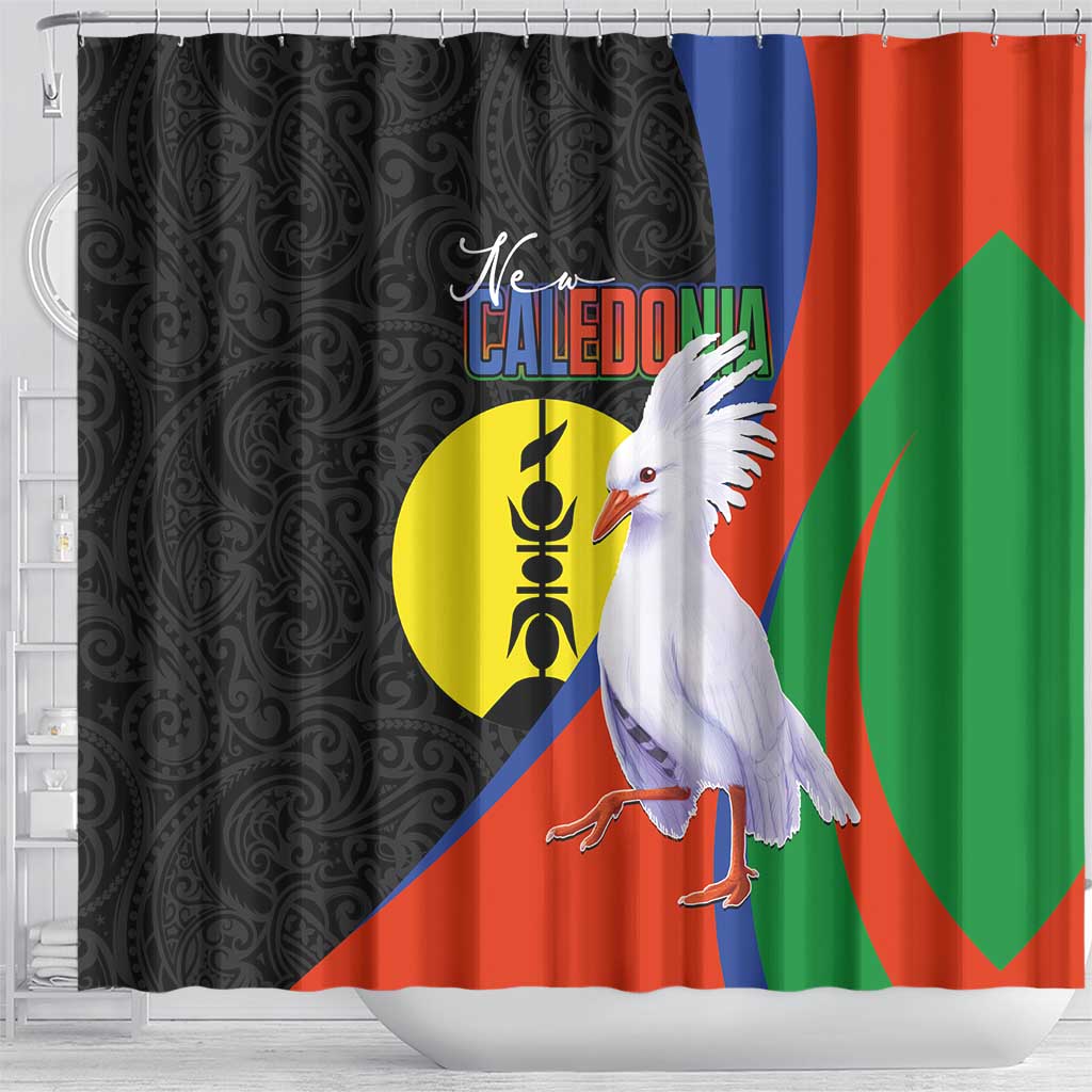 New Caledonia Shower Curtain Kagu Bird and The Seal with Melanesian Culture LT03 - Polynesian Pride