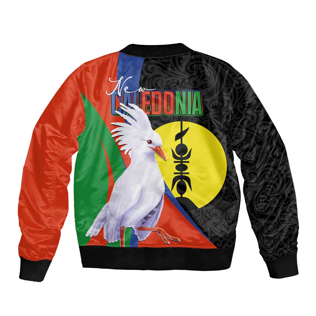 New Caledonia Sleeve Zip Bomber Jacket Kagu Bird and The Seal with Melanesian Culture LT03 - Polynesian Pride