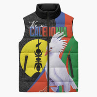 New Caledonia Sleeveless Puffer Jacket Kagu Bird and The Seal with Melanesian Culture LT03 Unisex Black - Polynesian Pride